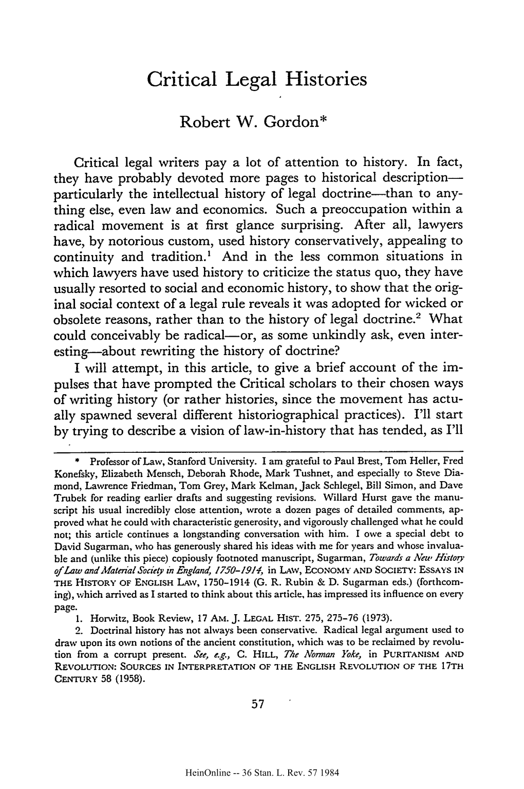 Critical Legal Histories