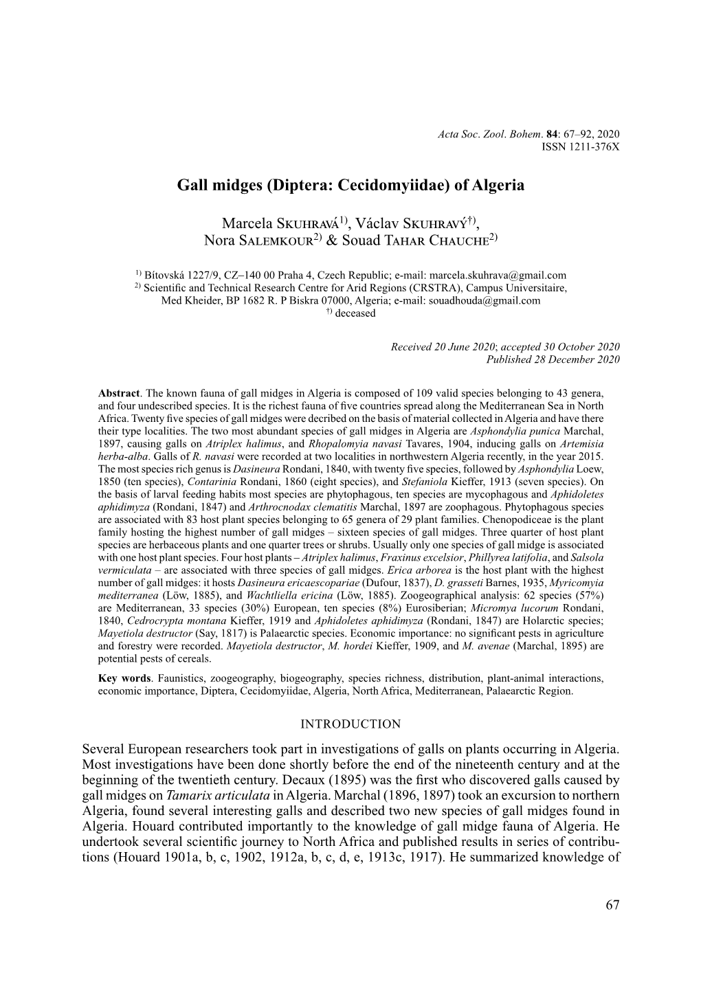 Gall Midges (Diptera: Cecidomyiidae) of Algeria