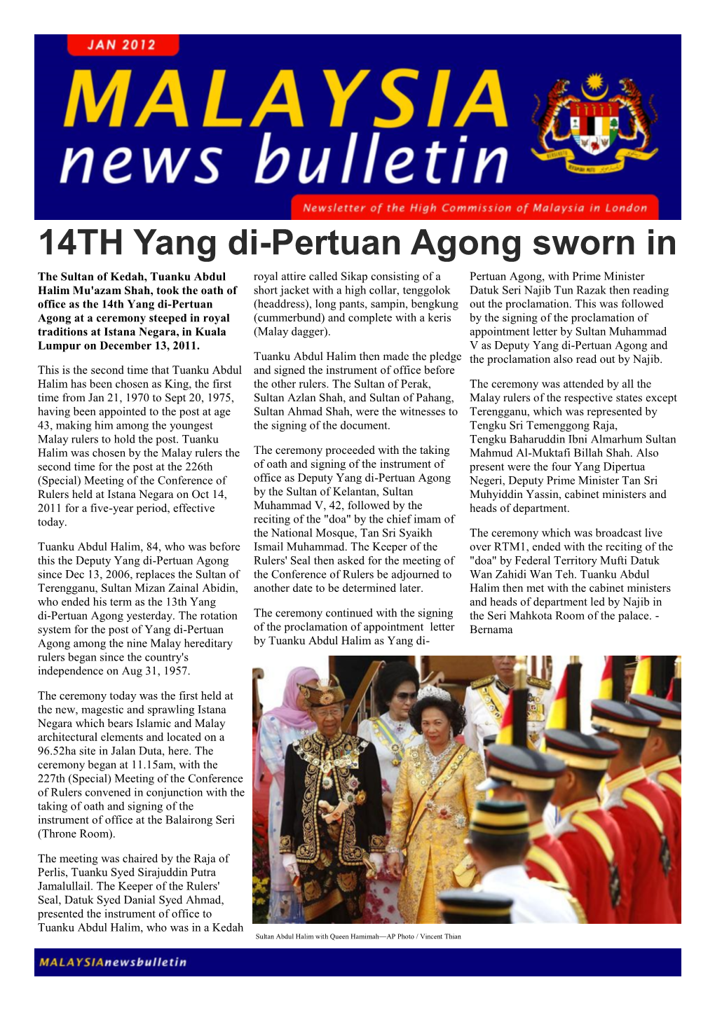 14TH Yang Di-Pertuan Agong Sworn In