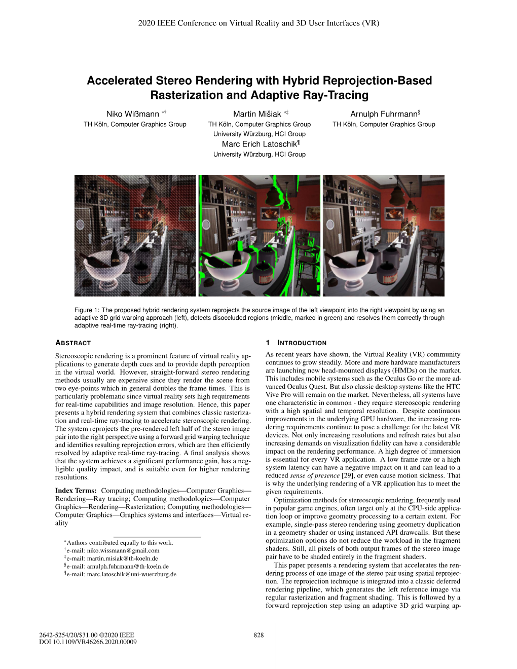 Accelerated Stereo Rendering with Hybrid Reprojection-Based Rasterization and Adaptive Ray-Tracing