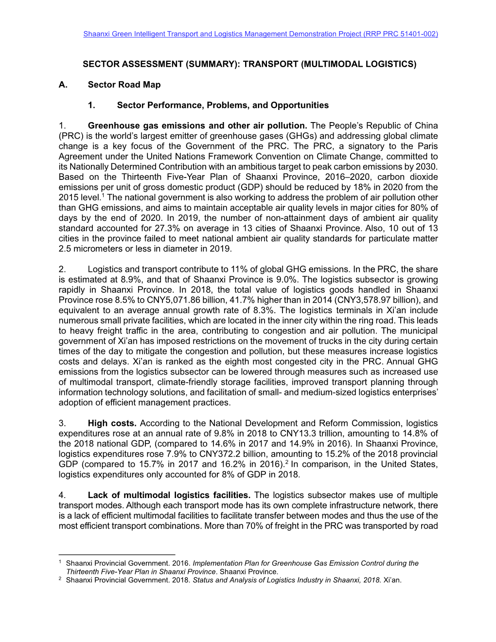 Sector Assessment (Summary): Transport (Multimodal Logistics)