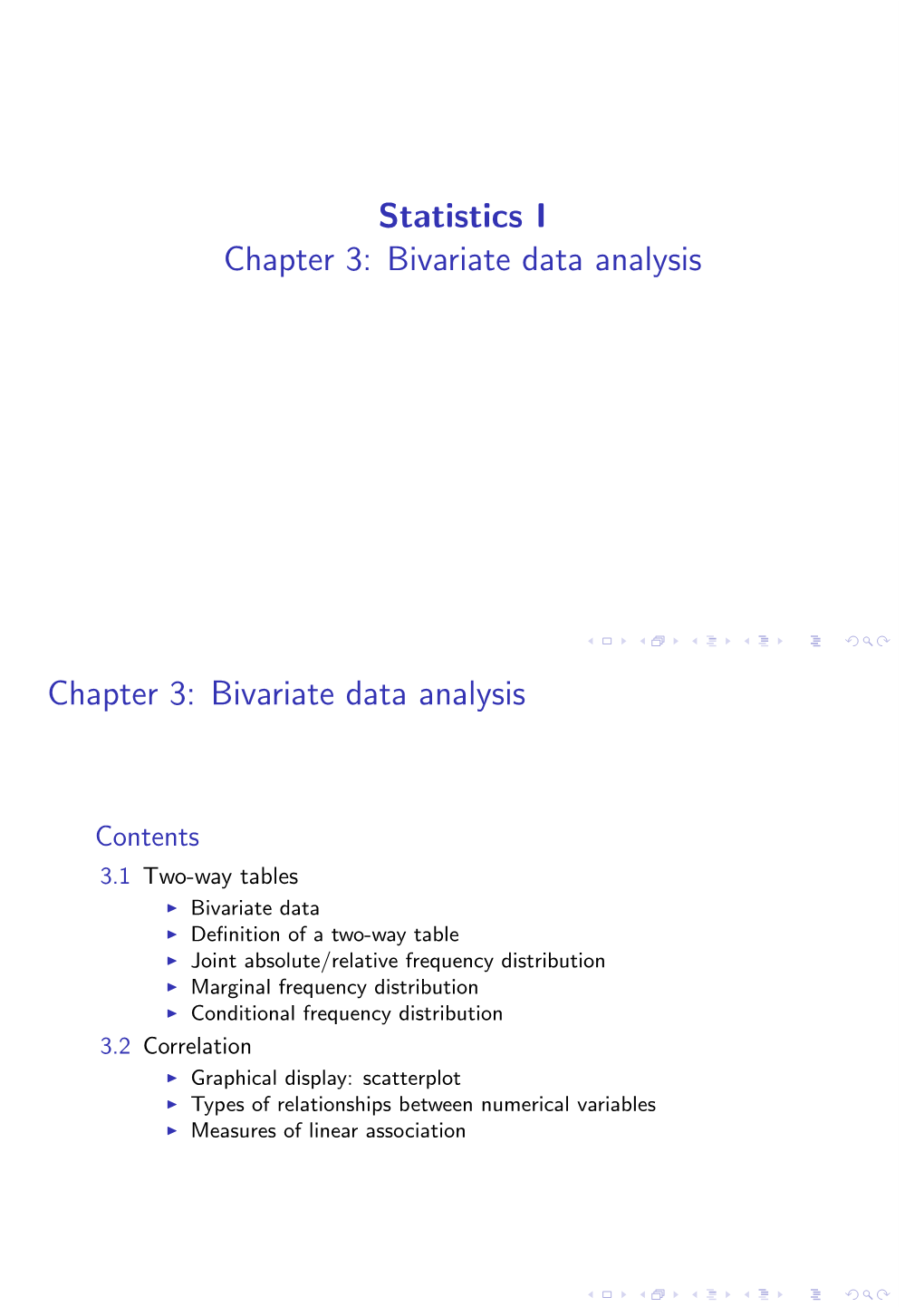 Statistics I Chapter 3: Bivariate Data Analysis