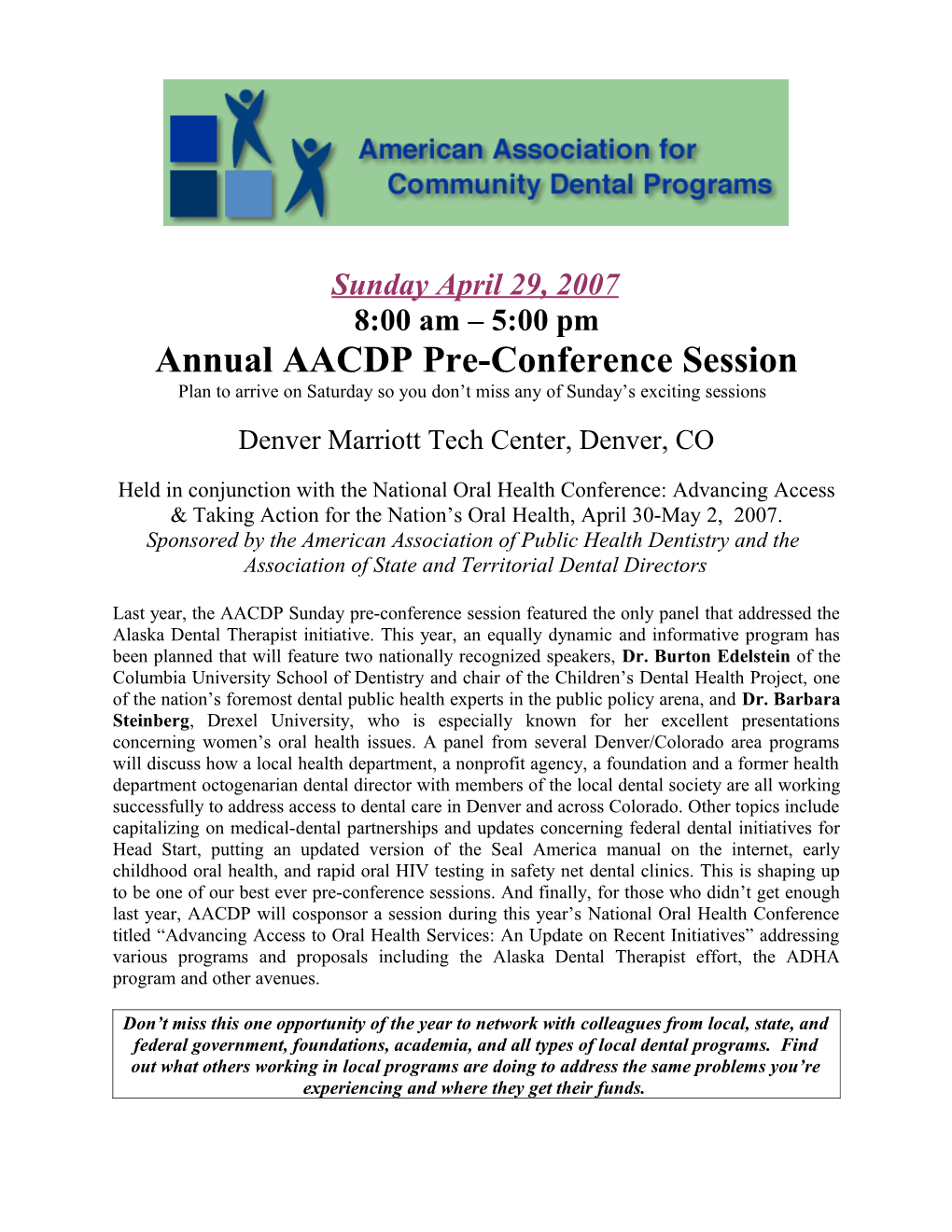 Proposed Schedule for AACDP Program