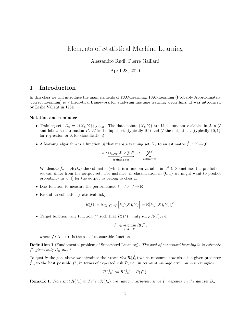 Elements of Statistical Machine Learning
