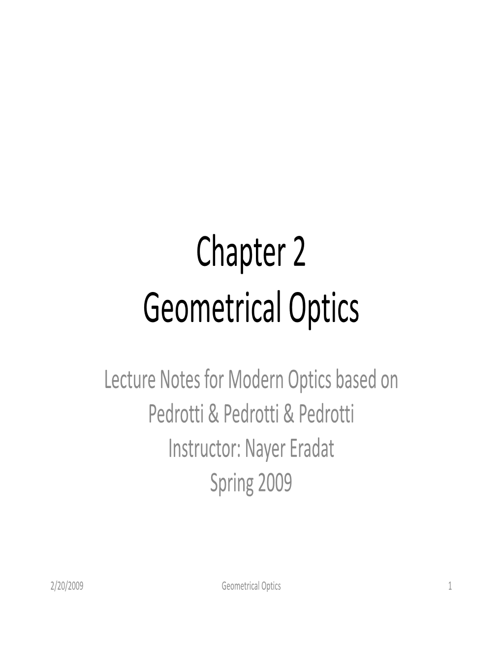 Chapter 2 Geometrical Optics