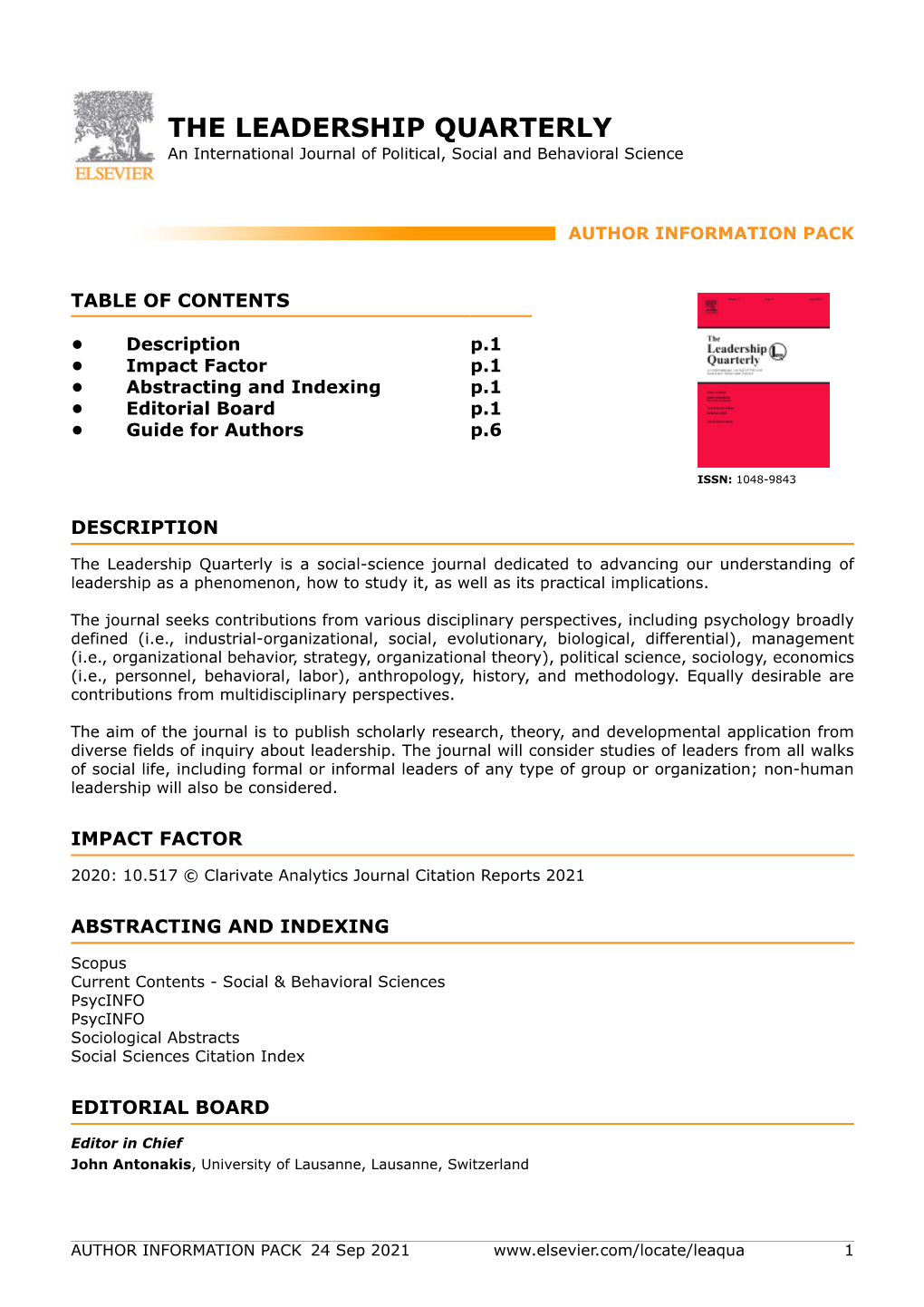 THE LEADERSHIP QUARTERLY an International Journal of Political, Social and Behavioral Science