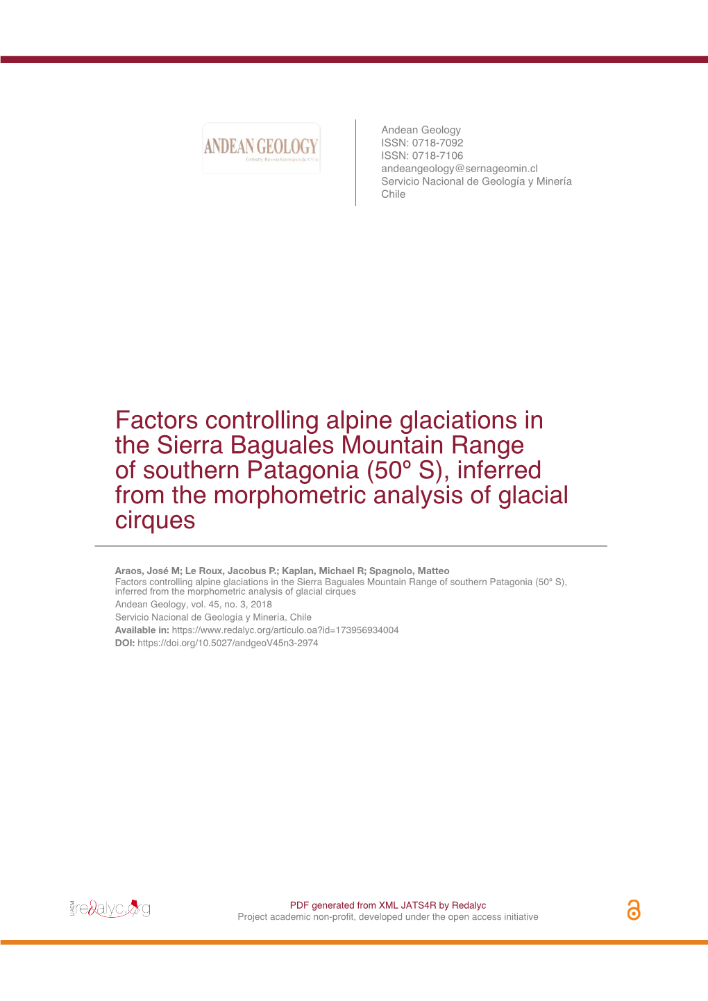Factors Controlling Alpine Glaciations in the Sierra Baguales Mountain Range of Southern Patagonia (50º S), Inferred from the Morphometric Analysis of Glacial Cirques