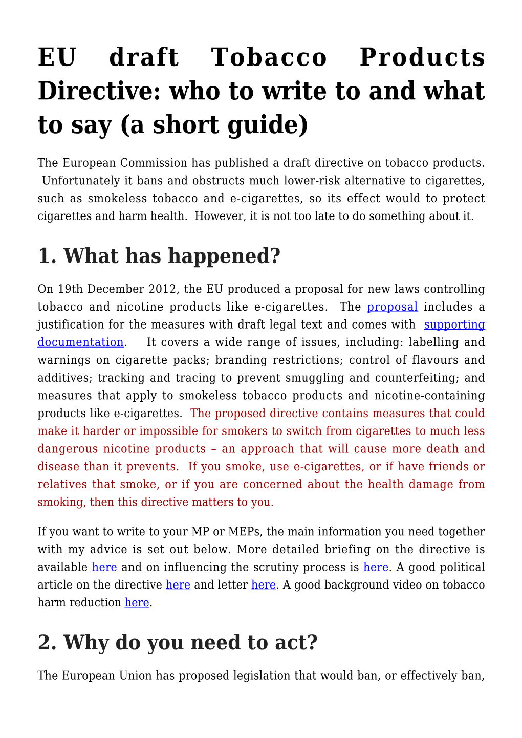 EU Draft Tobacco Products Directive: Who to Write to and What to Say (A Short Guide)