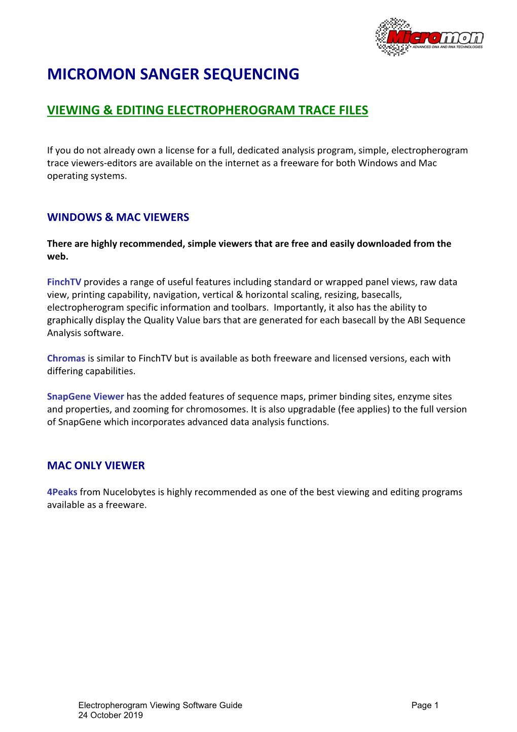 Electropherogram Viewing Software Guide Page 1 24 October 2019 COMPREHENSIVE ANALYSIS & EDITING PROGRAMS