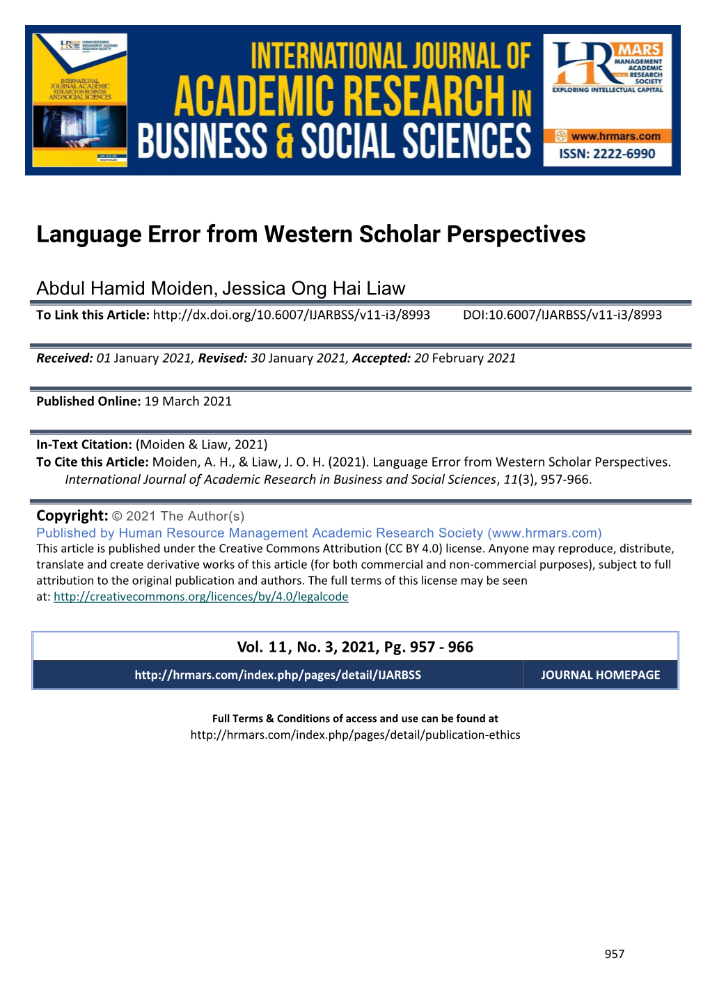 Language Error from Western Scholar Perspectives