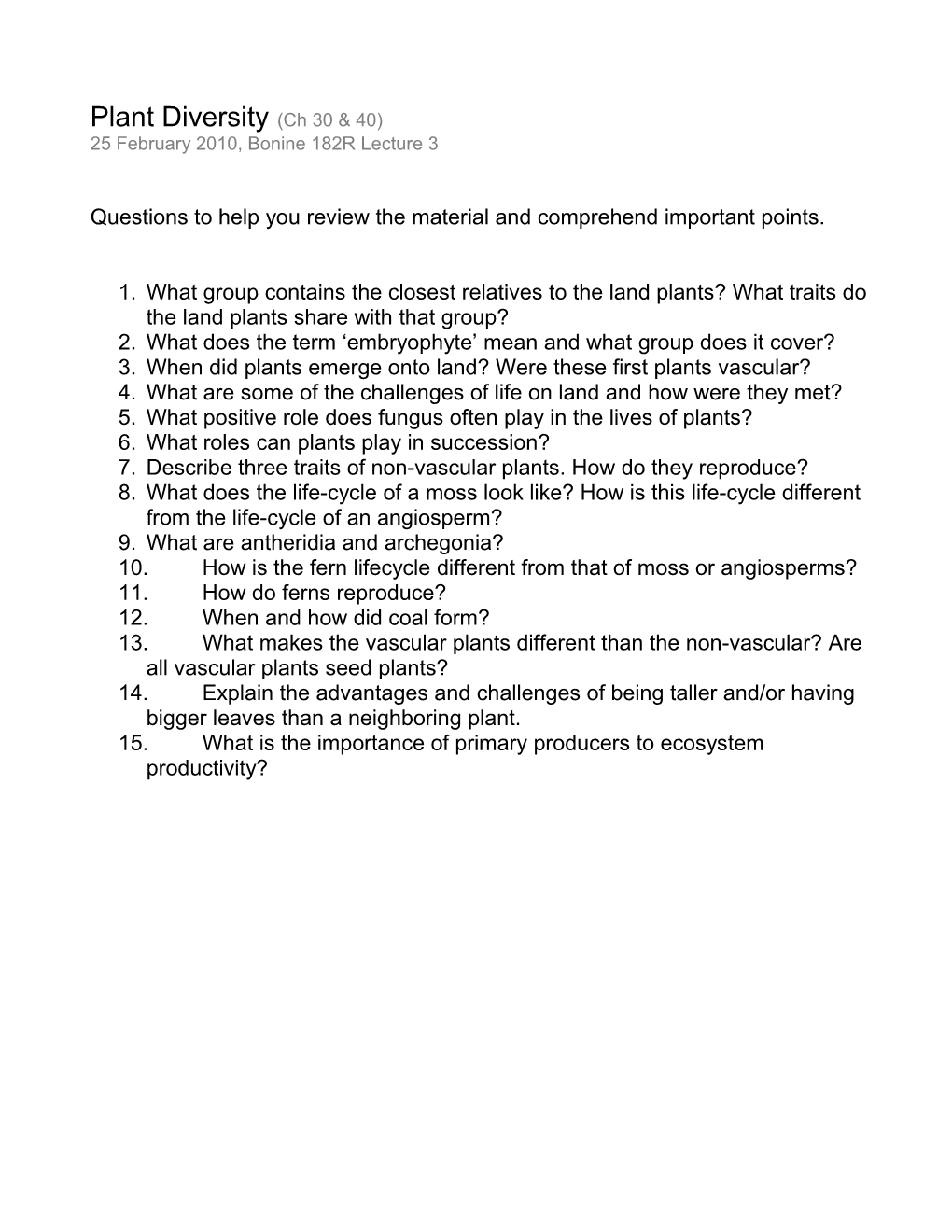 Questions to Help You Review the Material and Comprehend Important Points