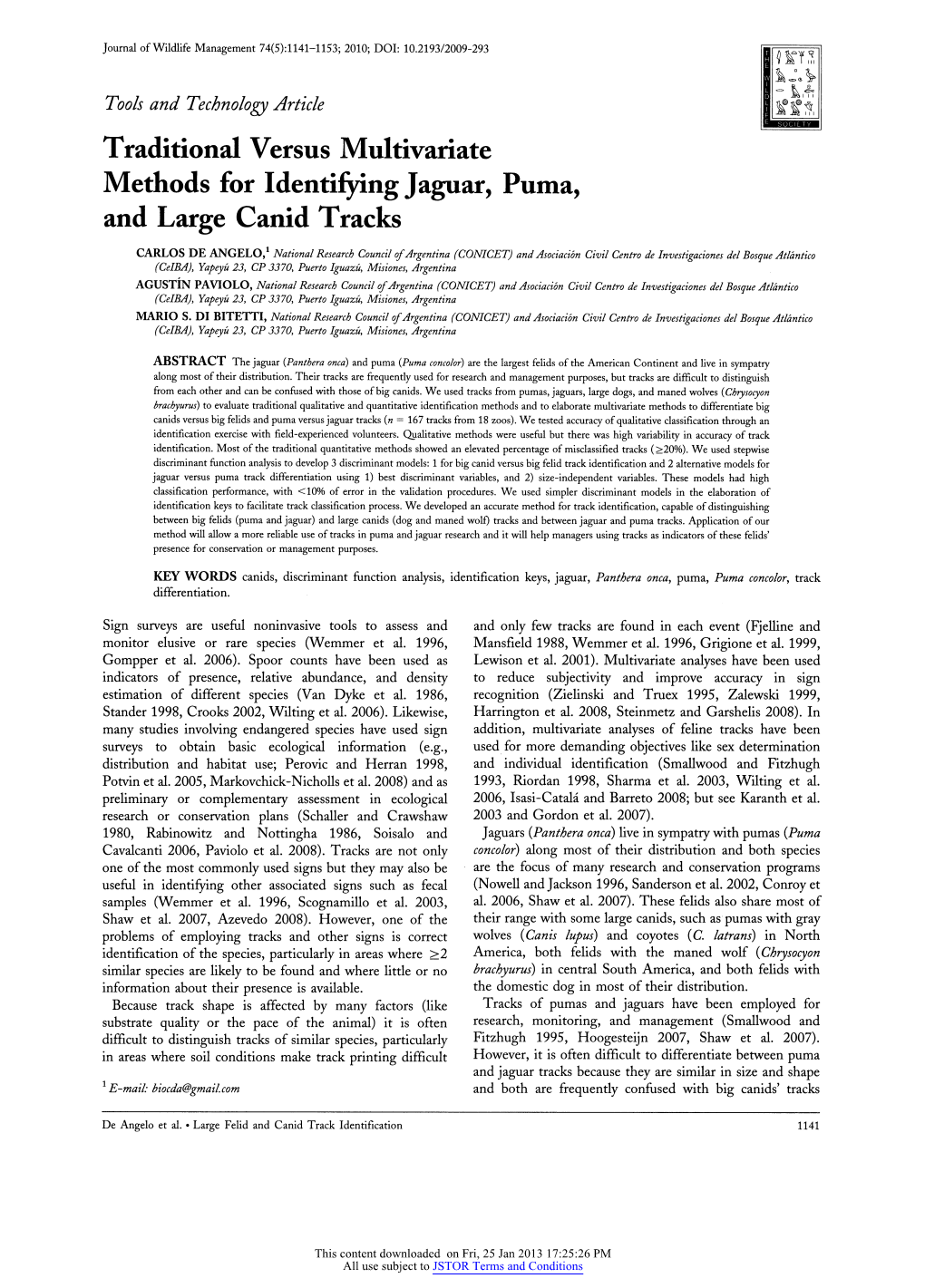 Traditional Versus Multivariate Methods for Identifying Jaguar