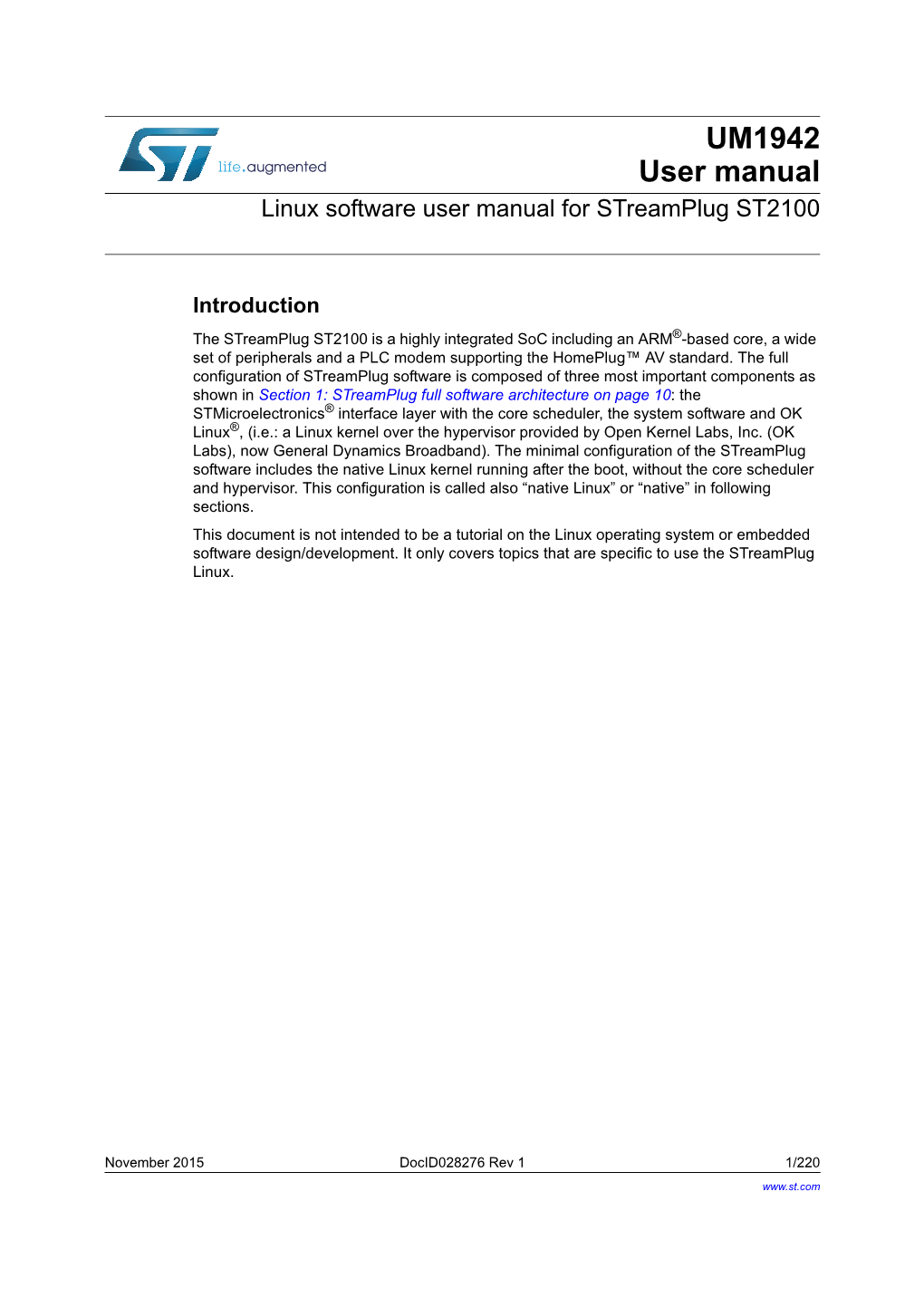 UM1942 Linux Software User Manual for Streamplug ST2100