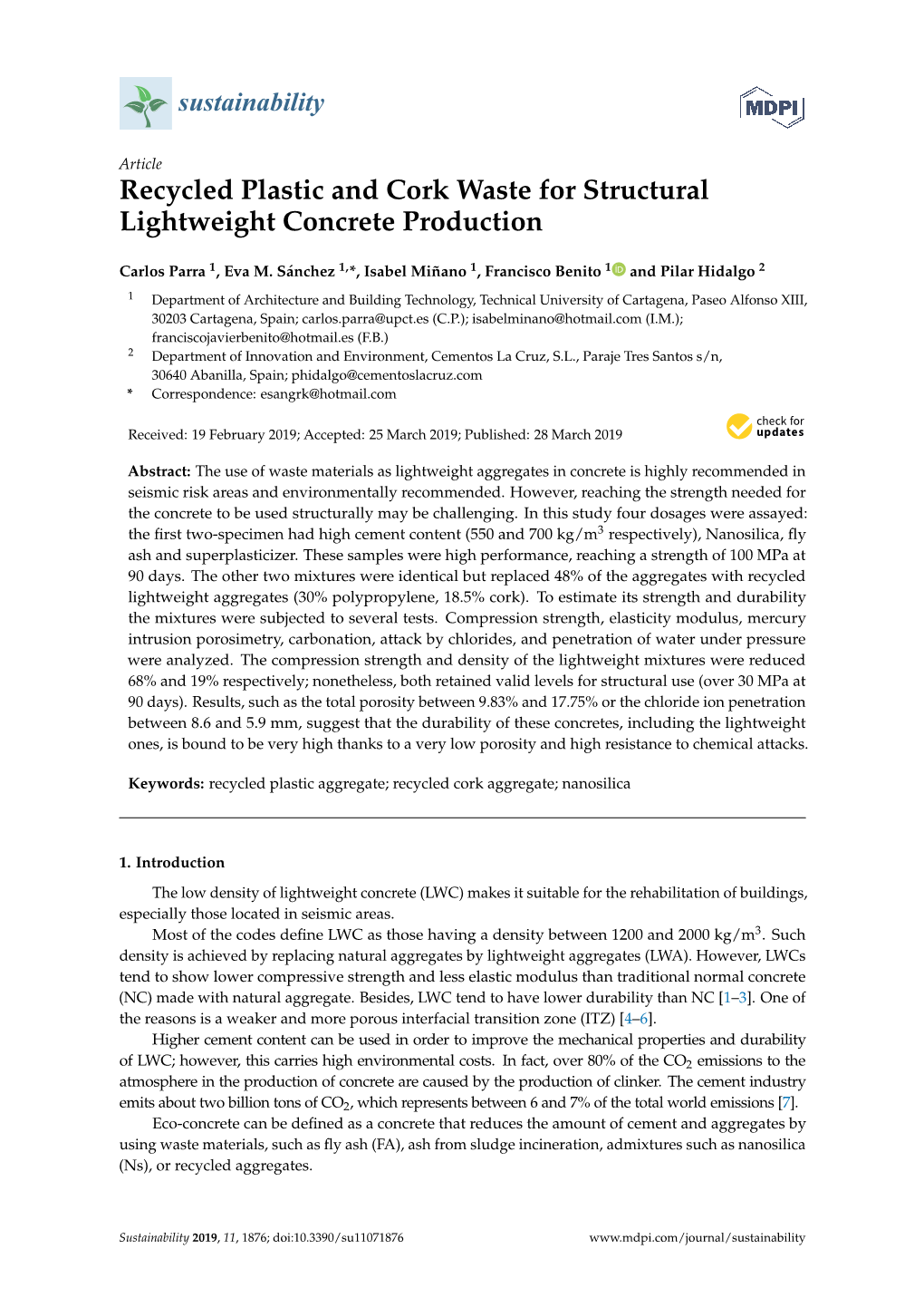 Recycled Plastic and Cork Waste for Structural Lightweight Concrete Production