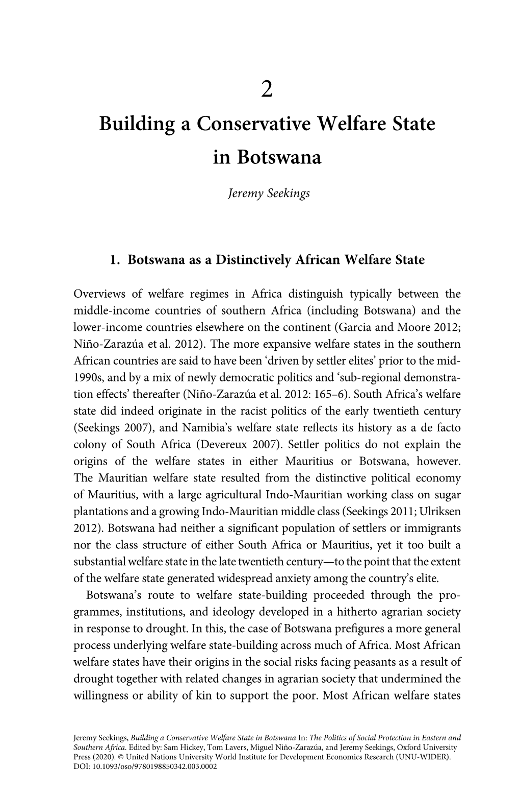 Building a Conservative Welfare State in Botswana