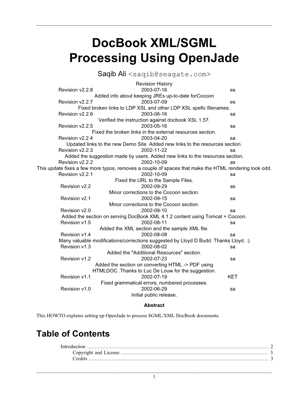 Docbook XML/SGML Processing Using Openjade