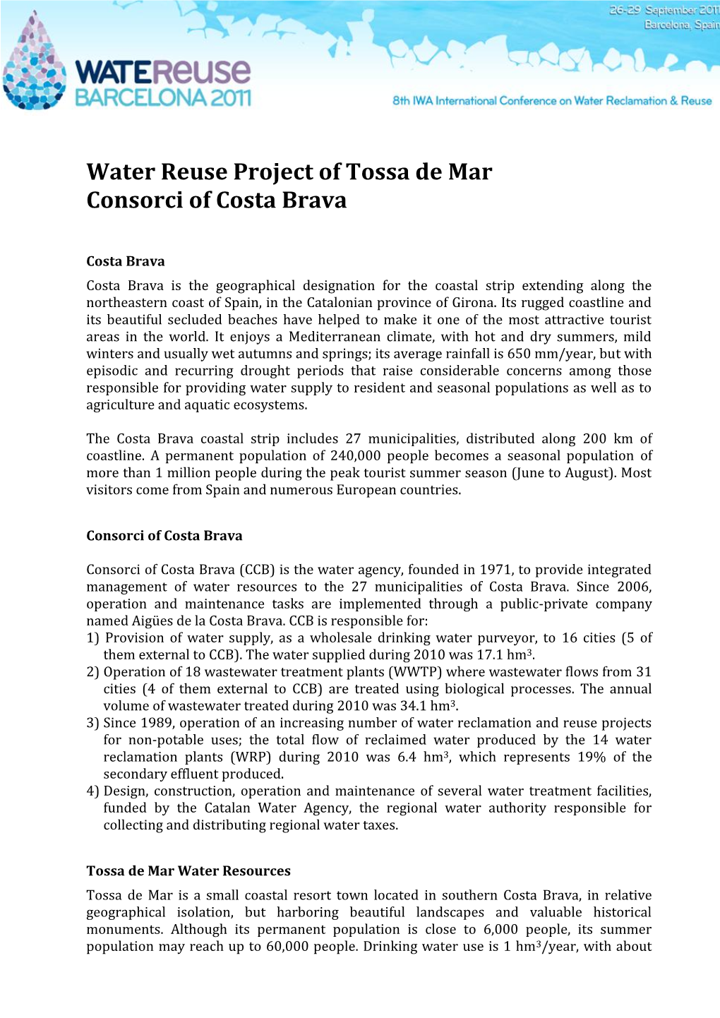 Water Reuse Project of Tossa De Mar Consorci of Costa Brava