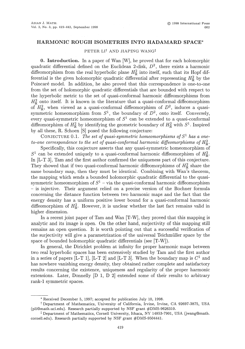 Harmonic Rough Isometries Into Hadamard Space