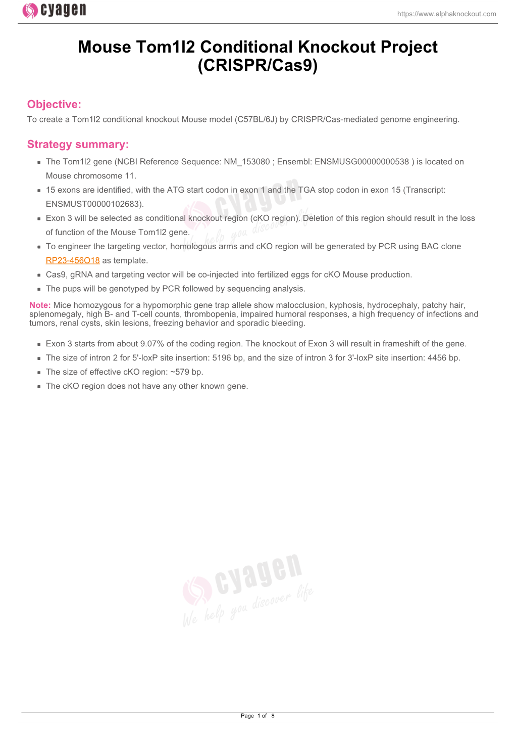 Mouse Tom1l2 Conditional Knockout Project (CRISPR/Cas9)