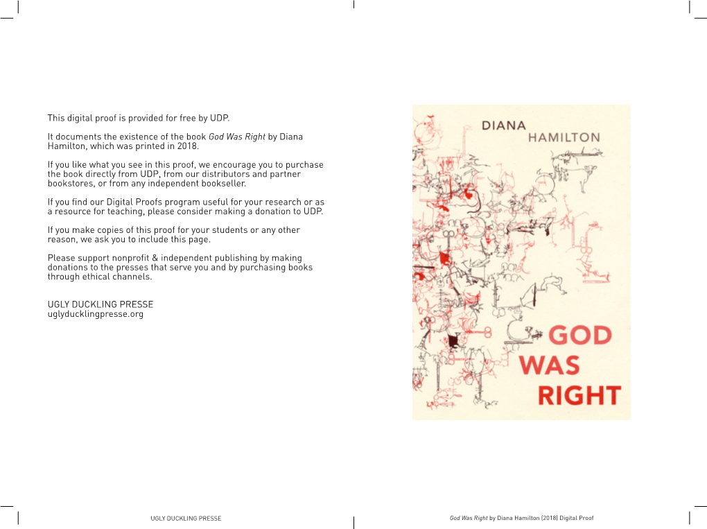 This Digital Proof Is Provided for Free by UDP. It Documents the Existence of the Book God Was Right by Diana Hamilton, Which Was Printed in 2018