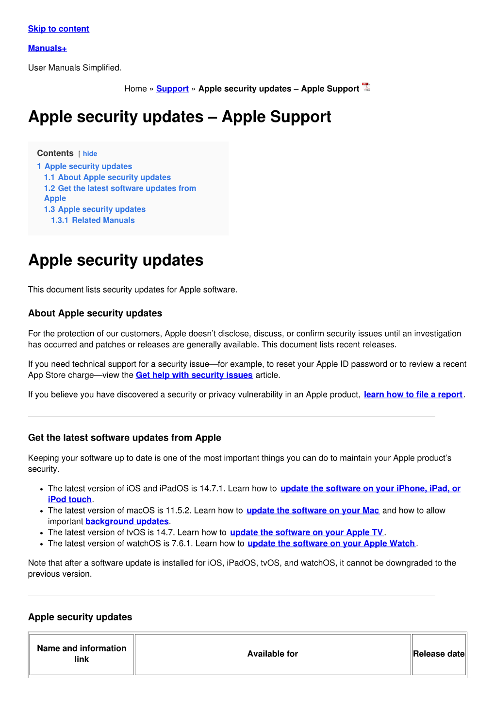 Apple Security Updates – Apple Support