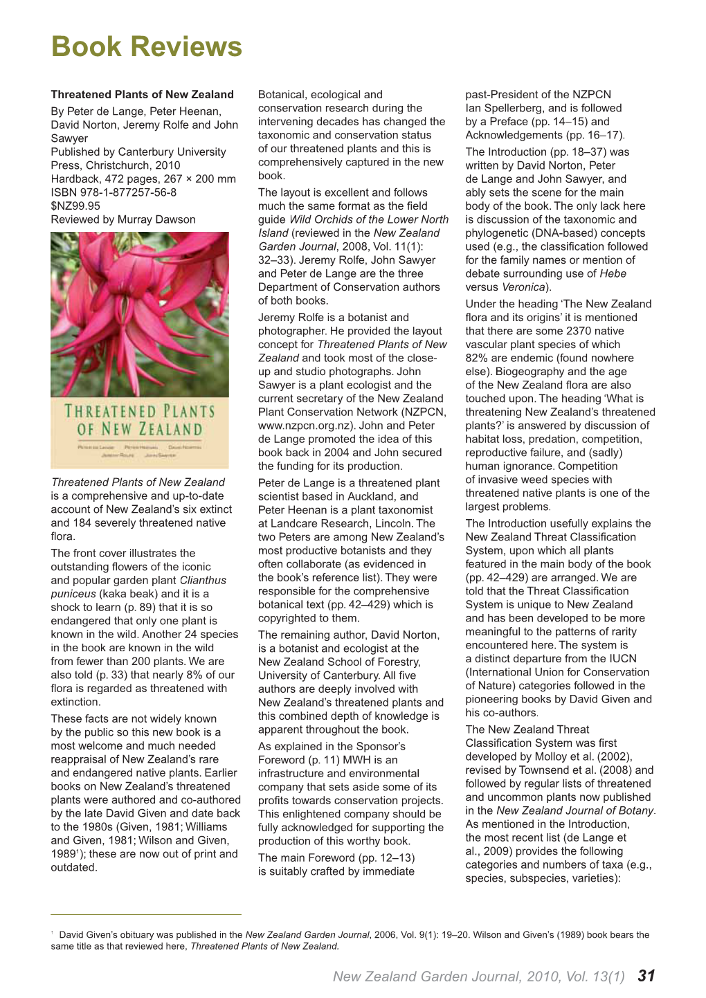 New Zealand Garden Journal (Journal of the RNZIH): June 2010, Vol. 13, No. 1, P. 31-36