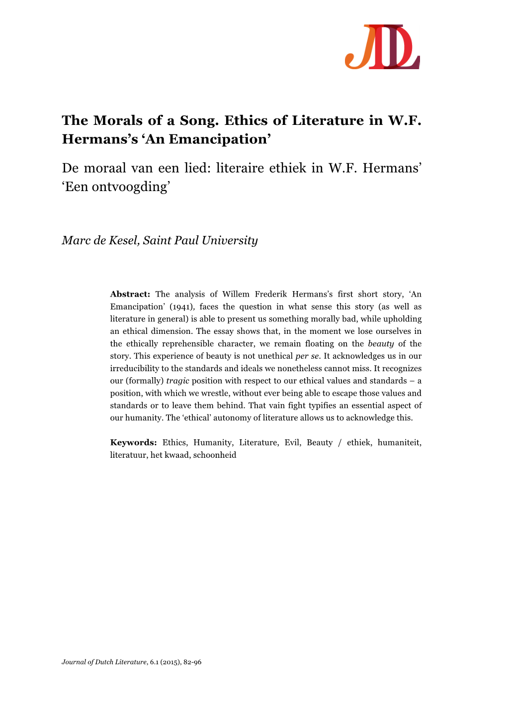 The Morals of a Song. Ethics of Literature in W.F. Hermans's 'An