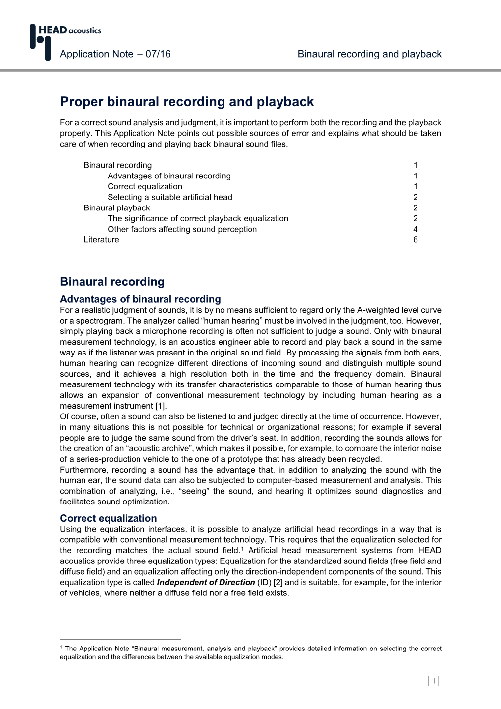 Binaural Measurements and Playback