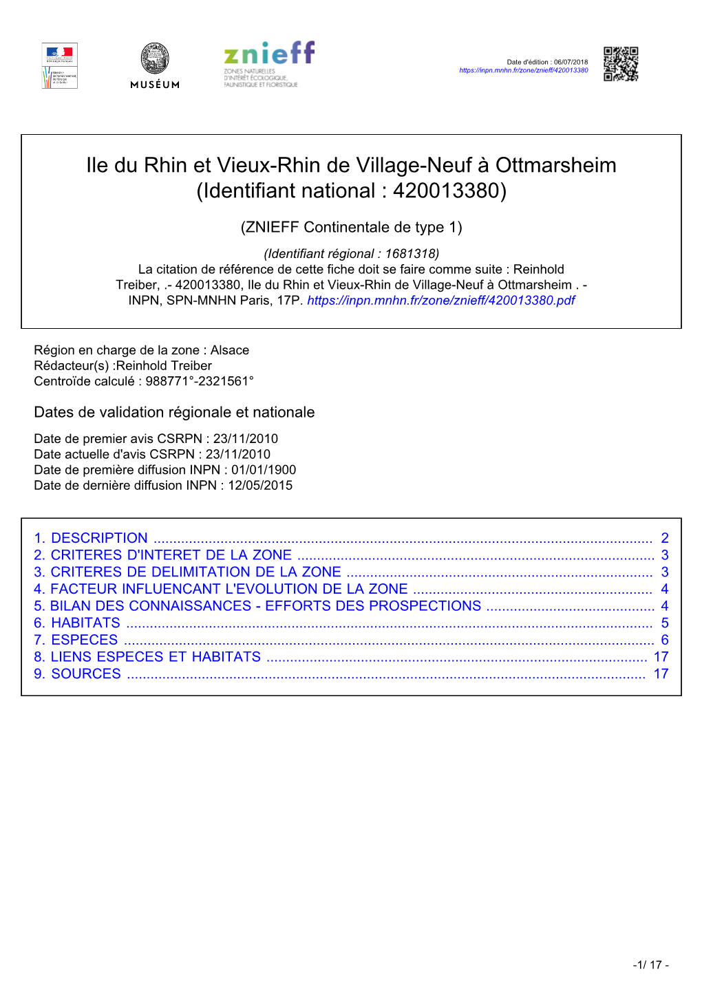 Ile Du Rhin Et Vieux-Rhin De Village-Neuf À Ottmarsheim (Identifiant National : 420013380)