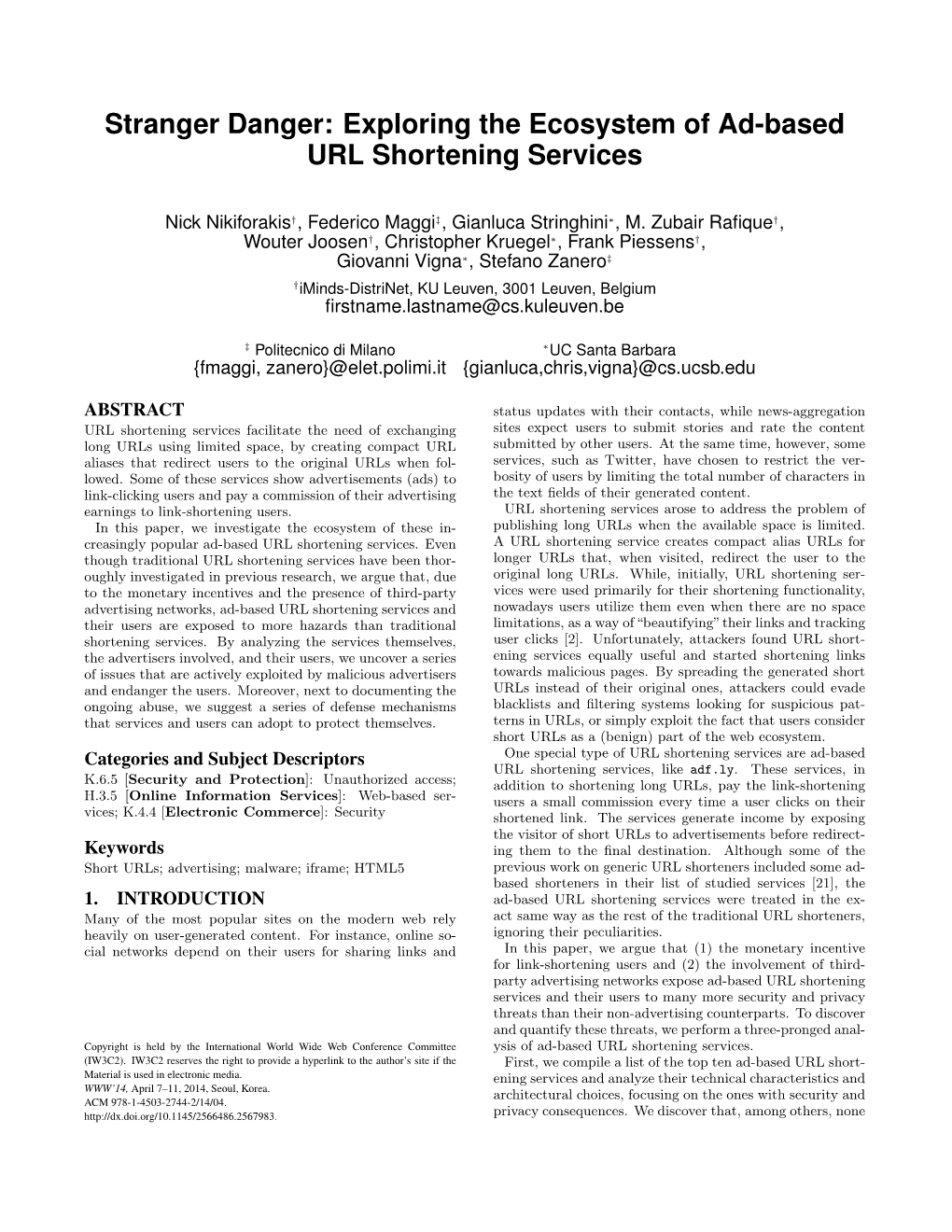 Stranger Danger: Exploring the Ecosystem of Ad-Based URL Shortening Services