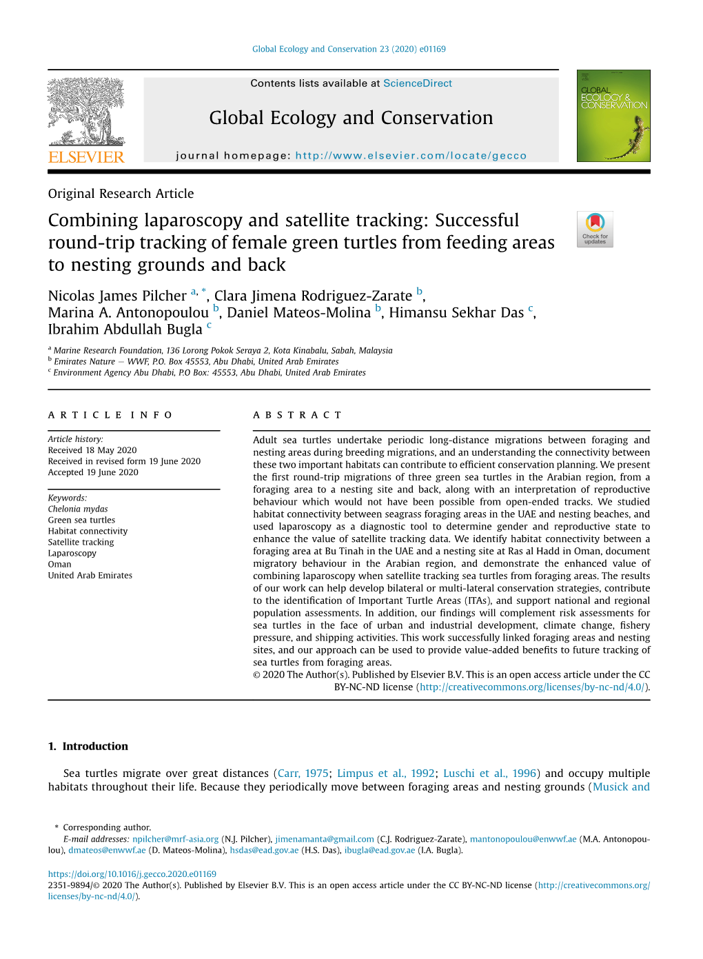 Combining Laparoscopy and Satellite Tracking: Successful Round-Trip Tracking of Female Green Turtles from Feeding Areas to Nesting Grounds and Back