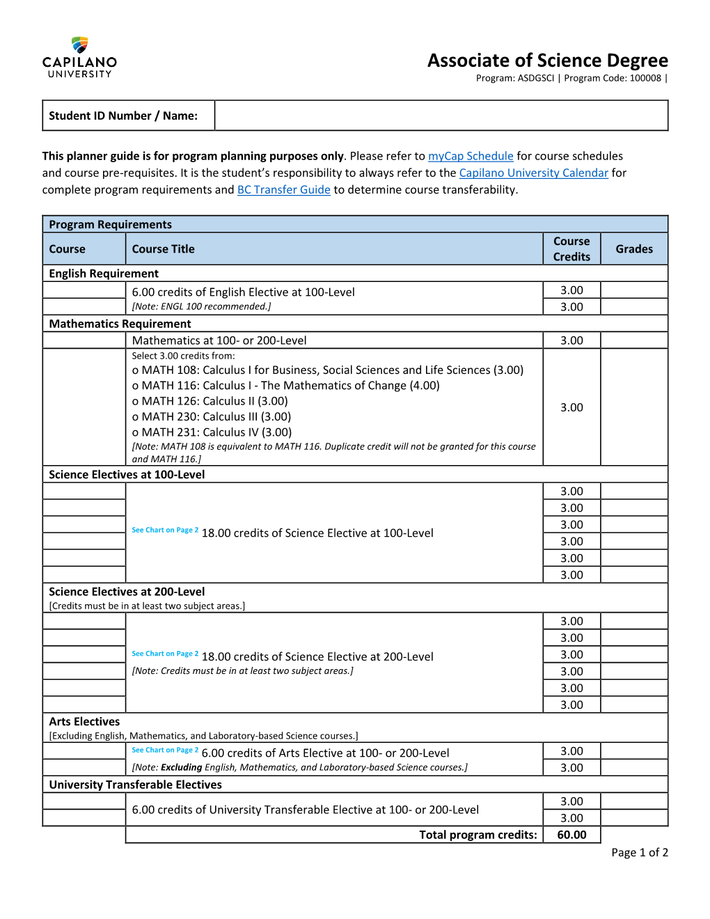 Associate of Science Degree Program: ASDGSCI | Program Code: 100008 |