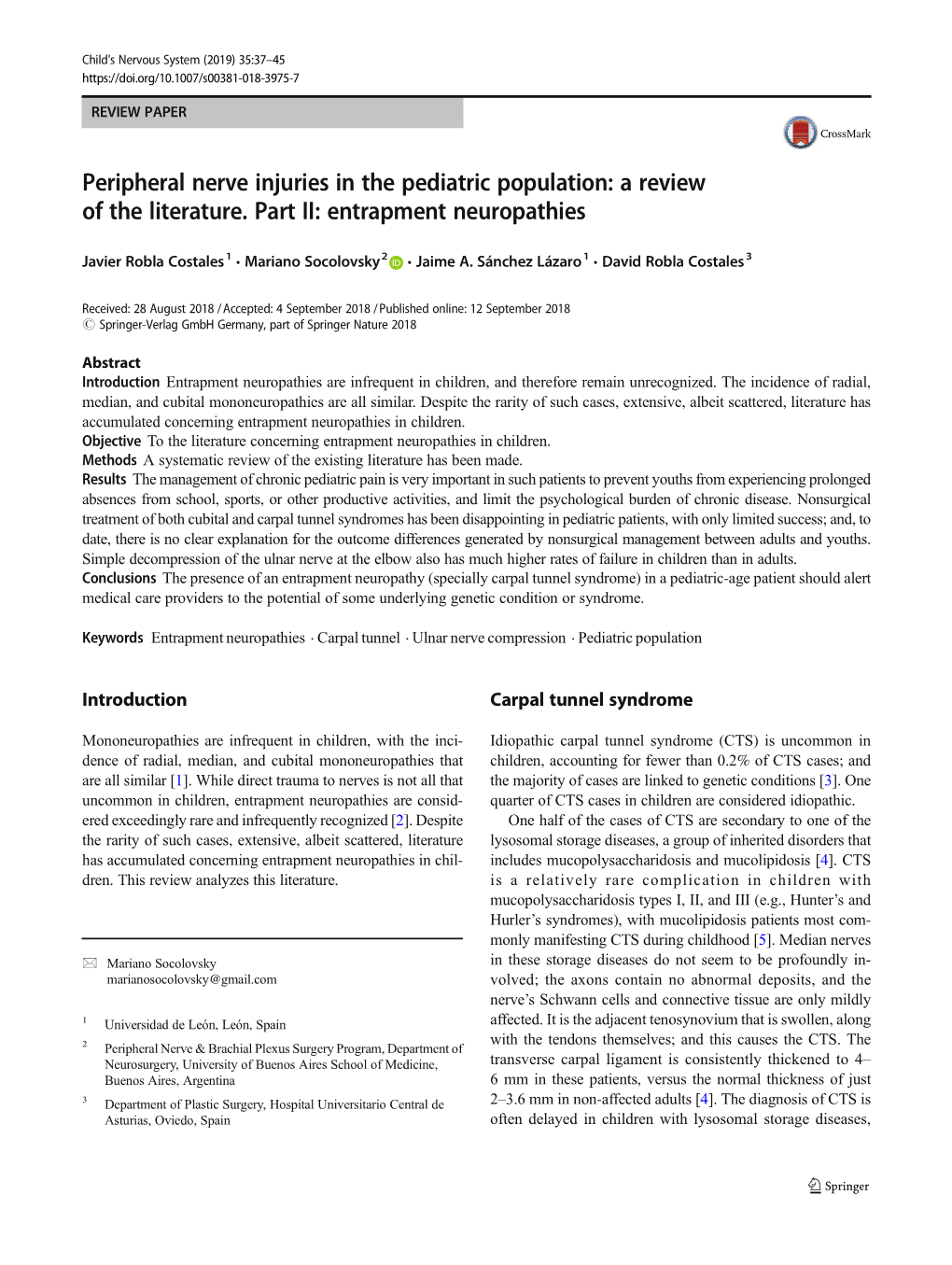 Peripheral Nerve Injuries in the Pediatric Population: a Review of the Literature