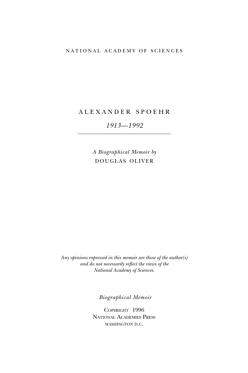 ALEXANDER SPOEHR August 23, 1913–June 11, 1992