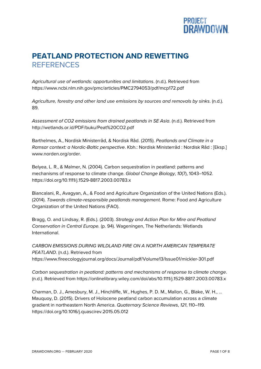 Peatland Protection and Rewetting References