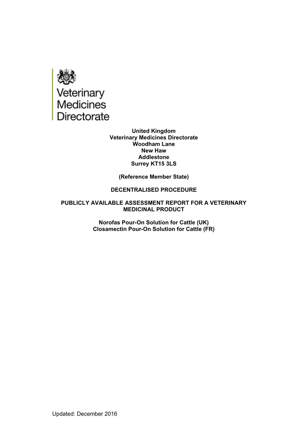 Publicly Available Assessment Report for a Veterinary Medicinal Product s3