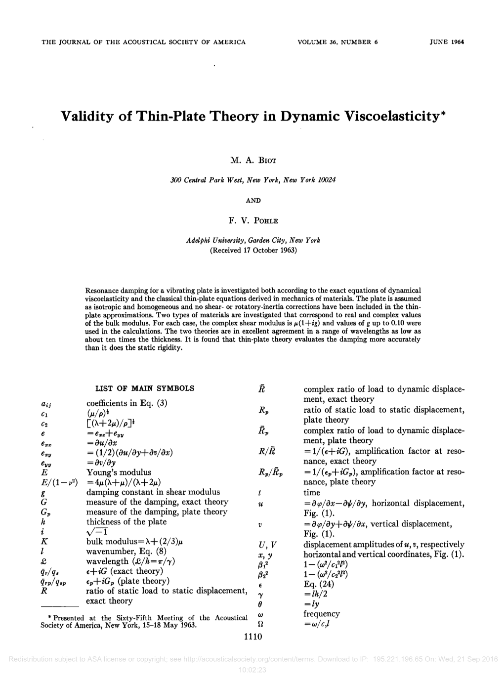 Validity of Thin-Plate Theory in Dynamic Viscoelasticity*