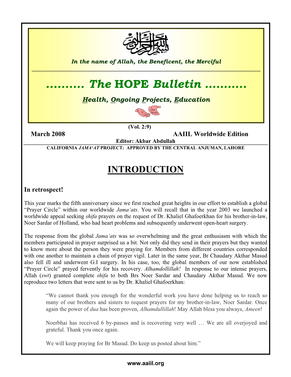 The HOPE Bulletin (March 2008) —