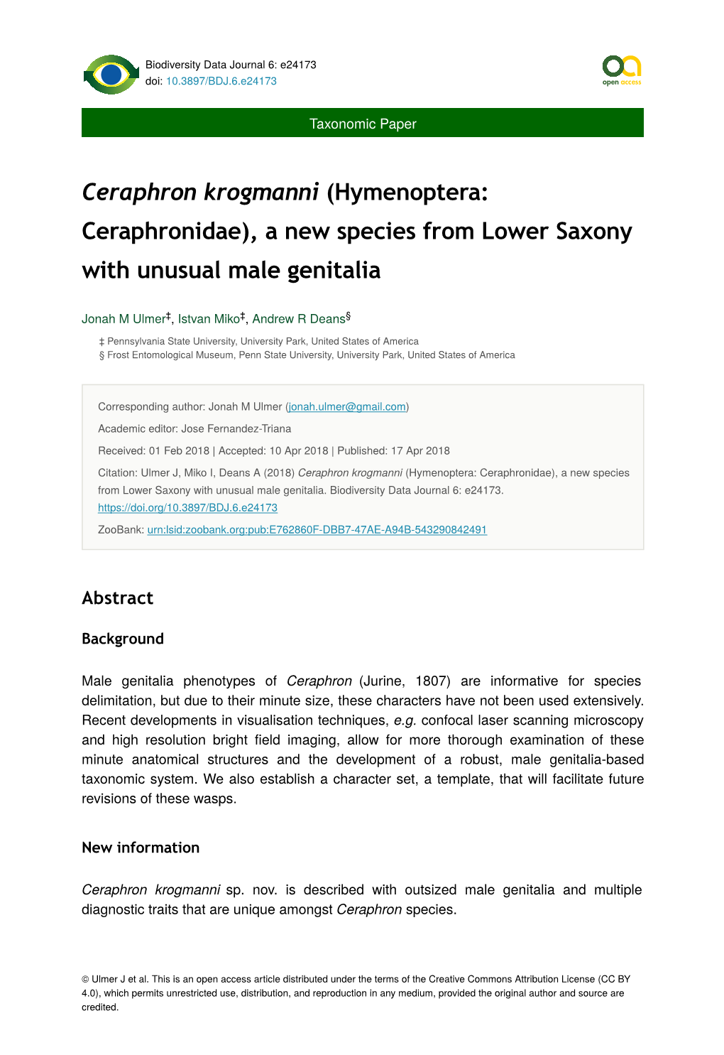 Hymenoptera: Ceraphronidae), a New Species from Lower Saxony with Unusual Male Genitalia