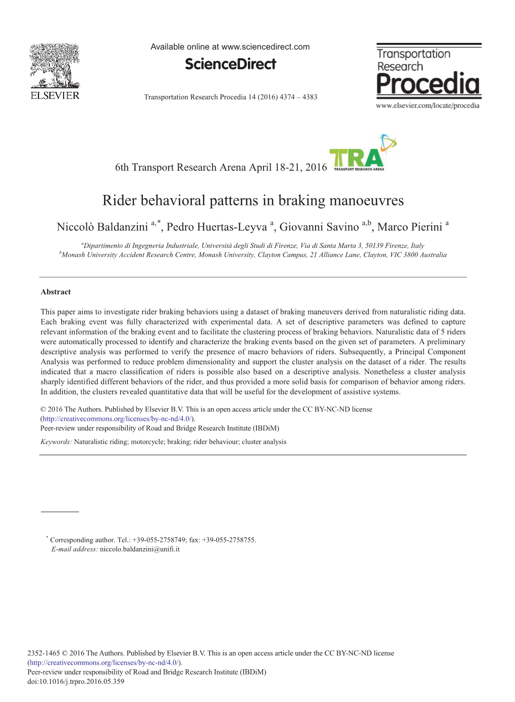 Rider Behavioral Patterns in Braking Manoeuvres