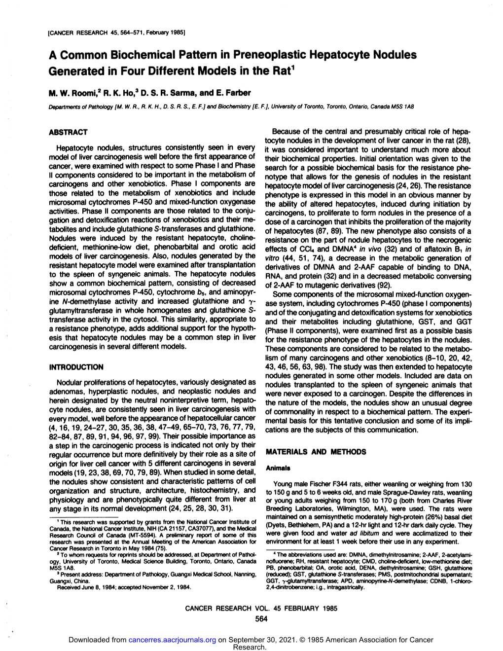 A Common Biochemical Pattern in Preneoplastic Hepatocyte Nodules Generated in Four Different Models in the Rat1