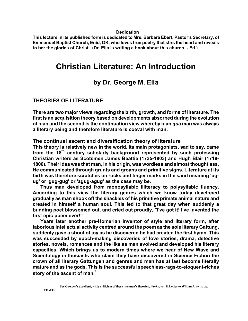 Christian Literature: an Introduction