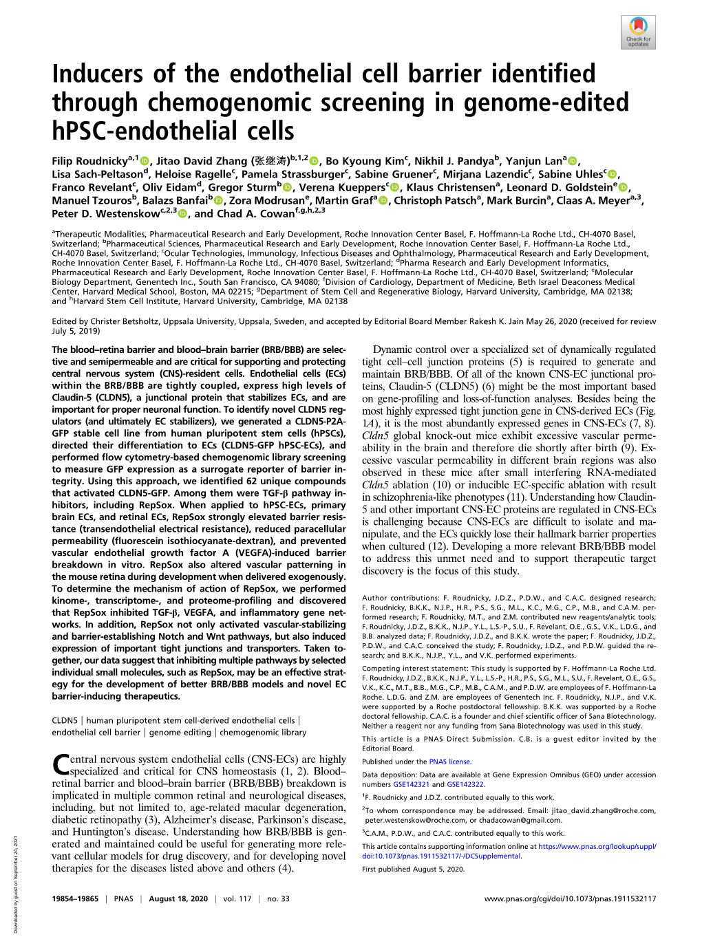 Inducers of the Endothelial Cell Barrier Identified Through Chemogenomic Screening in Genome-Edited Hpsc-Endothelial Cells