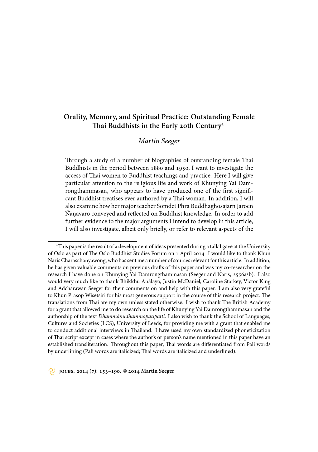 Journal of the Oxford Centre for Buddhist Studies, Vol. 7, November