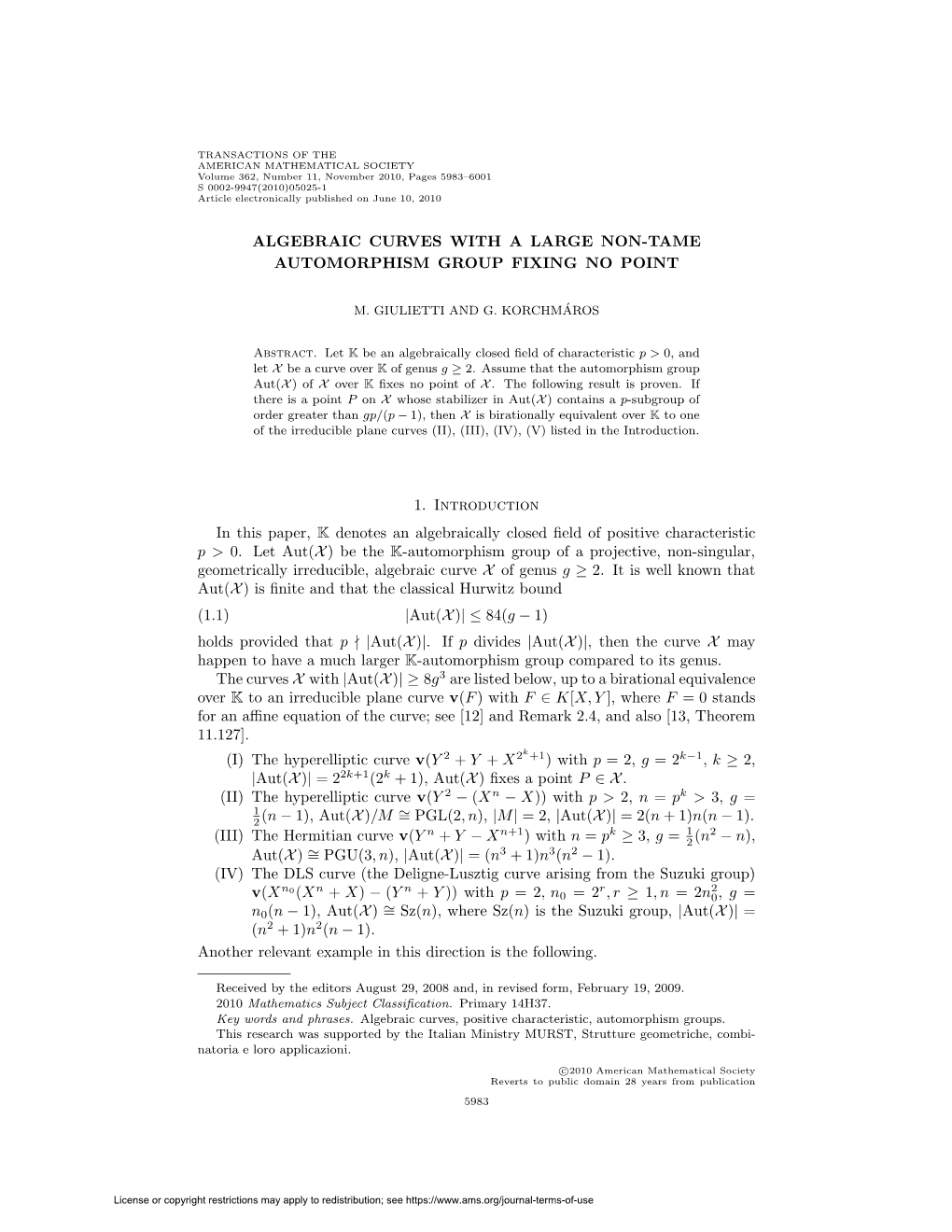 Algebraic Curves with a Large Non-Tame Automorphism Group Fixing No Point