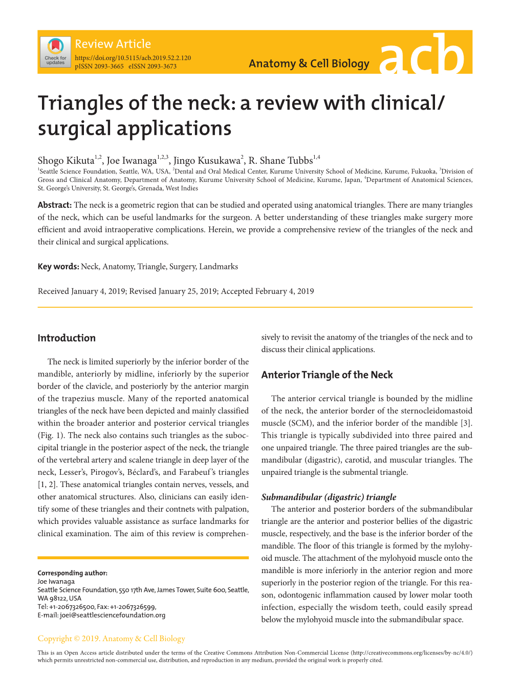 Triangles of the Neck: a Review with Clinical/ Surgical Applications