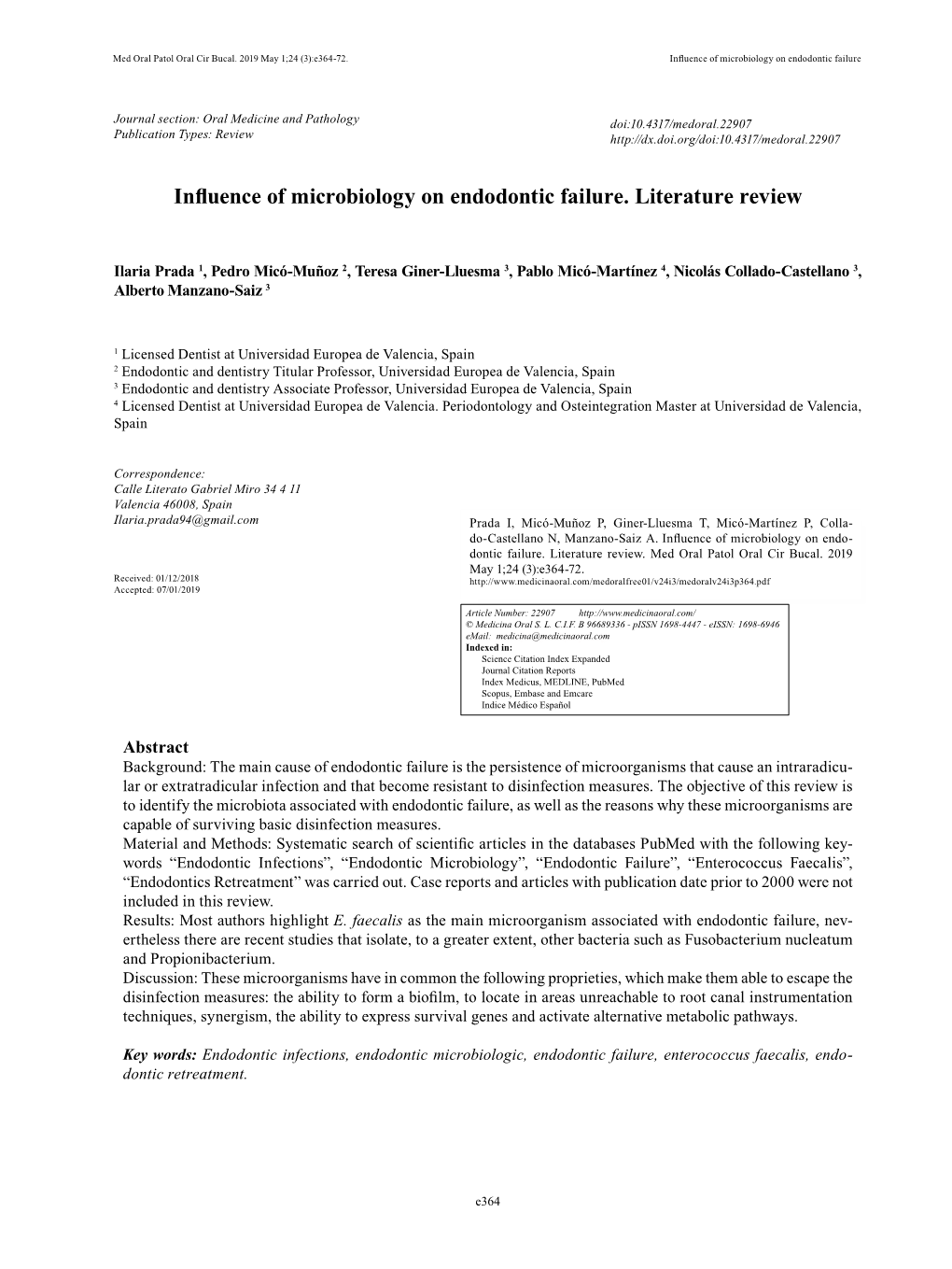 Influence of Microbiology on Endodontic Failure. Literature Review