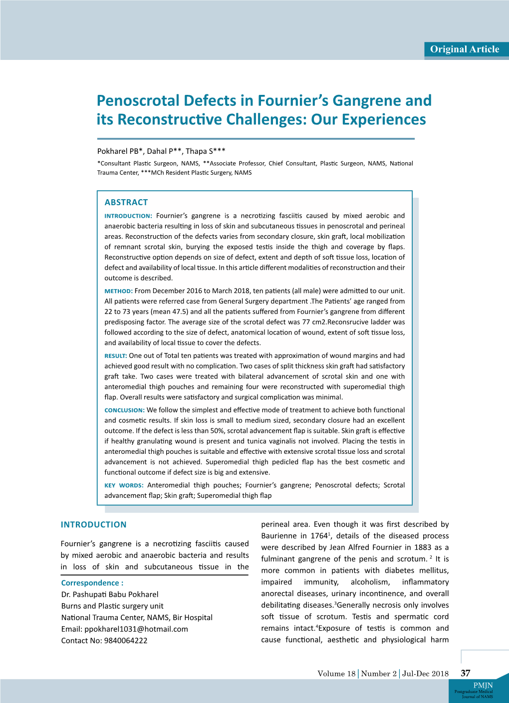 Penoscrotal Defects in Fournier's Gangrene and Its Reconstructive Challenges