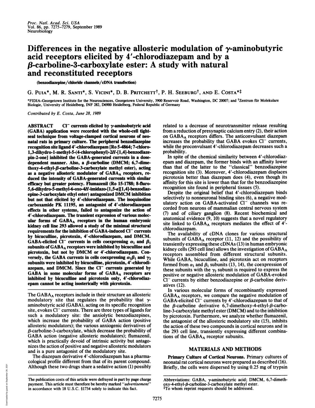 F8-Carboline-3-Carboxylate Ester: a Study with Natural and Reconstituted Receptors (Benzodiazepine/Chloride Channels/Cdna Transfection) G