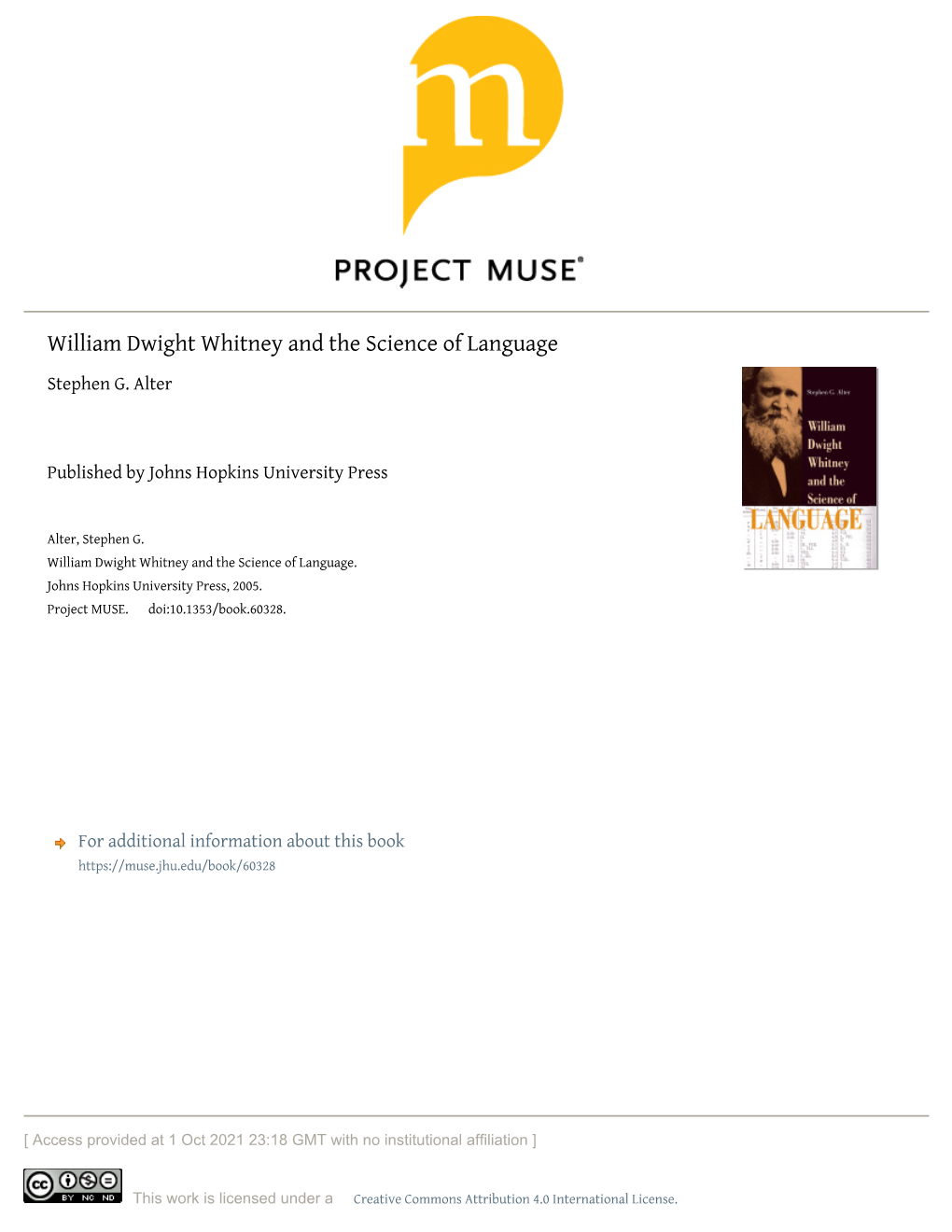 William Dwight Whitney and the Science of Language Stephen G